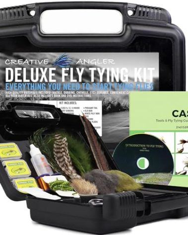 CREATIVE ANGLER Deluxe Fly Tying Kit - Complete Tools Kit, Ideal for Beginners and Pros, Includes Feathers, Vice, Bobbin, Rotary Tool