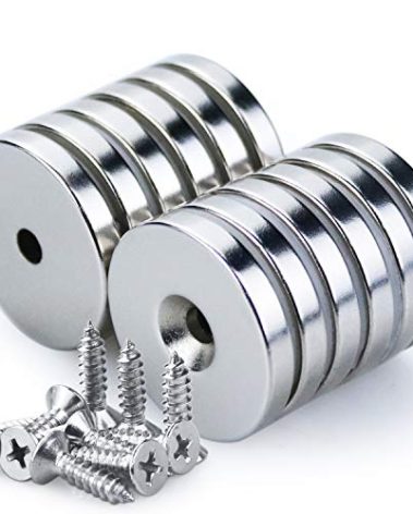 12 Pack Neodymium Disc Countersunk Hole Magnets, MIKEDE 1.26 inch D x 0.2 inch H Strong Permanent Rare Earth Magnets with 12 Screws, Silvery