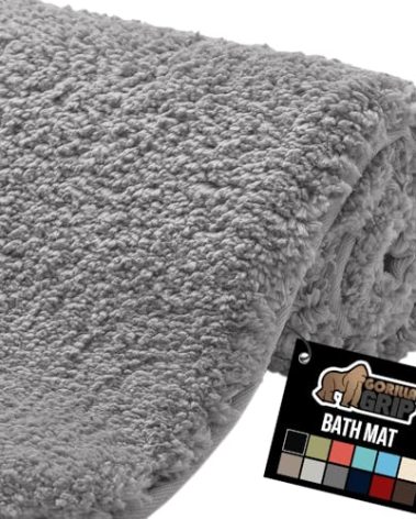GORILLA GRIP Premium Luxury Bath Rug, 60x24, Absorbent, Soft, Thick Shag, Plush Bathroom Mat Rugs, Machine Washable, Microfiber Quick Dry, Mats for Shower, Bathtub and Floor Accessories, Gray