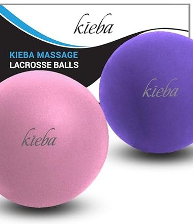 Kieba Massage Lacrosse Balls for Myofascial Release, Trigger Point Therapy, Muscle Knots, and Yoga Therapy. Set of 2 Firm Balls (Pink and Purple)