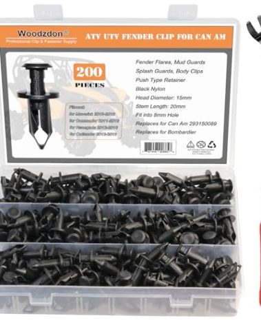 Woodzdon 200pcs Fender Clips w/Remover for Can Am 293150089 ATV UTV Fit 8mm 5/16 inch Hole Push Pin Body Rivet Fender Flare Mud Guard Retainer Clip for Can Am Commader Maverick Renegade Outlander
