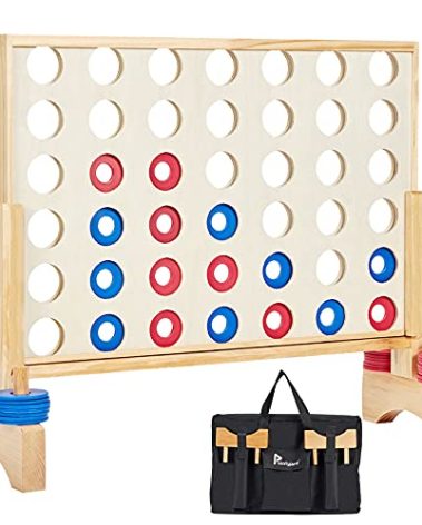 Pointyard Giant Wooden 4 in a Row Game 2.8Ft, Outdoor Yard Game for Famlies Adults, 42 Pcs Chips & Durable Carrying Bag, Halloween Christmas Party Gifts for Lovers