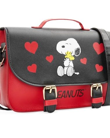 Peanuts Snoopy Crossbody Bag Girls Purse for Kids Teens Women Fashion Shoulder Bag (Red/Black, 9.84x6.89x2.77inch)