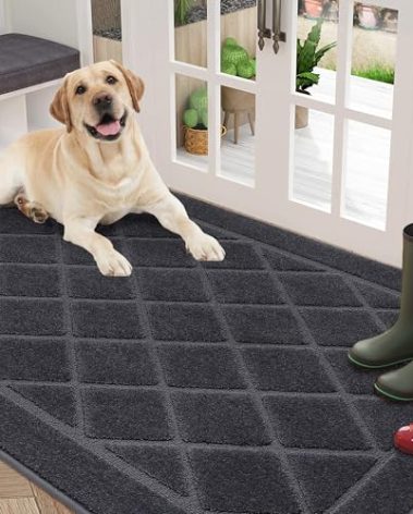 BEQHAUSE Dirt Trapper Door Mat 36" x 60", Doormat Non-Slip Entryway Rugs Washable, Dog Door Mat Stain Resistant and Absorbent Welcome Floor Mat for Front Back Door, Muddy Wet Shoes & Paws, Dark Grey