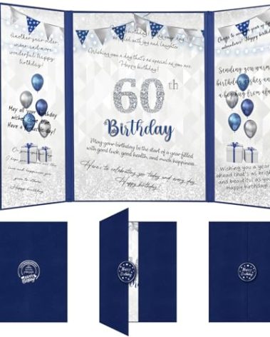 Blue 60th Birthday Decorations for Men, Navy Happy 60th Birthday Guest Book, Alternative 60th Signature Guestbook Creative, Cheers to 60 Years Old Gift, 60th Birthday Sign Card Board Party Decor