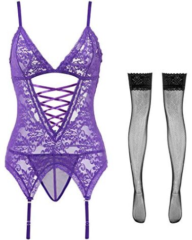 Anyou Plus Size Lingerie Sets Stretchy Chemise Nightwear Lingerie for Women 3XL Purple