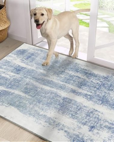 Cristgee Door Mat, Front Indoor Door Mat Faux Wool Non-Slip Entryway Rug Absorbent Abstract Throw Rug for Indoor Entrance Hallway Laundry Room, 32X48 Inches, Modern Blue Washable