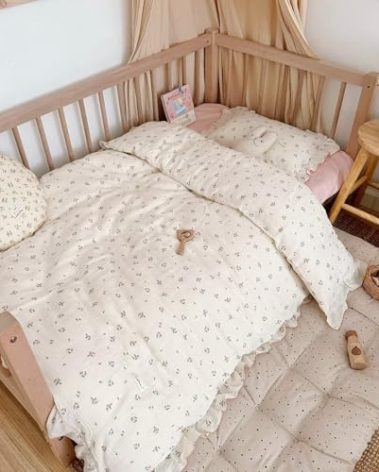 BuLuTu 100% Cotton Muslin Crib Duvet Cover for Infant Boys Girls Baby Toddler Bed Muslin Duvet Covers,Nursery Decoration,47"x59", Primrose Print (No Filler)