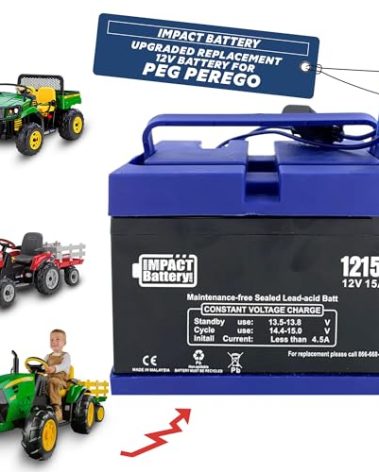 Impact Battery-Upgraded Replacement 12V Battery for Peg Perego John Deere Tractor Ride-on Toy | Gator 12V Battery for Ride On Toys | Kids Tractor Battery | Ride On Car Battery Upgrade (12V 15 Amp Kit)