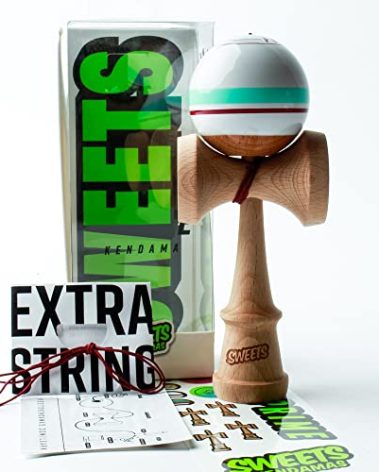 Sweets Kendamas Boost Sport Stripe Kendama - Sticky Paint, Improves Hand Eye Coordination, Reflexes, Stripe Design, Extra String Accessory Gift Bundle (Avalanche)