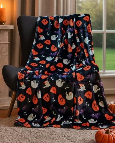 HITIME Halloween Throw Blanket - Halloween Pumpkin Bat, Ultra-Soft Plush Blanket, Lightweight Warm Decor for Bed, Couch, Movie Nights (Throw - 50"x60")