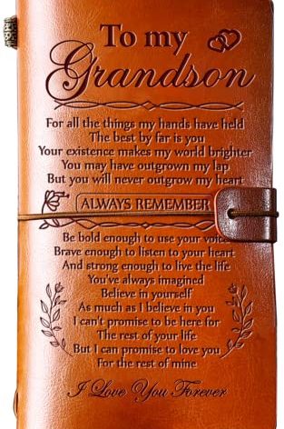 Hiipeenow Grandson Gifts from Grandma, To My Grandson Leather Travel Journal 140 Pages, Grandson Birthday Cards, Birthday Graduation Christmas Back to School Gifts for Grandson from Grandpa