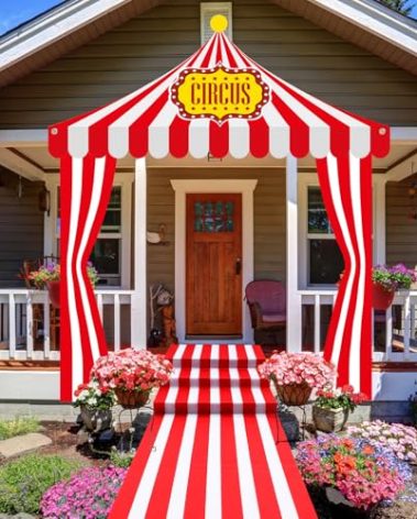 Fanfanwin 4 Pcs Carnival Circus Tent Decorations Halloween Carnival Entryway Door Party Decor Awning Hanging Banner Aisle Runners Supply for Circus Theme Birthday Celebration(Classic)