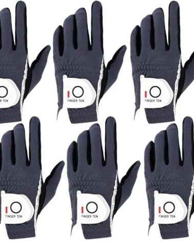 FINGER TEN Golf Gloves Men Right Left Handed Golfer Mens Glove RainGrip Hot Wet Weather Value 6 Pack, All Weather in Grey Medium (Grey, Medium, Left)