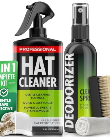 4-in-1 Professional Hat Cleaning Kit - Removes Dirt and Stains, Gentle Cleaner for Baseball Caps, Cowboy, and Felt Hats - Includes Hat Deodorizer, Brush, and Microfiber Cloth