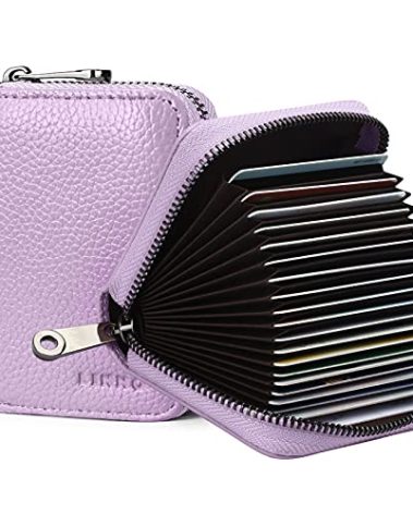 Linno RFID 20 Slots Credit Card Holder Genuine Leather Small Wallet for Women or Men with Zipper