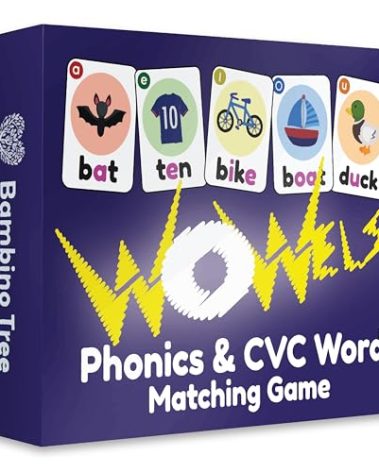 THE BAMBINO TREE WOWELs Phonics and Vowel Sounds Card Game - Learn to Read Kindergarten 1st 2nd Grade Learning - Short Vowel CVC Words and Long Vowel Matching Game 2-8 Players