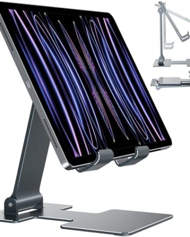Anozer Tablet Stand,Adjustable Tablet Holder for Desk,Foldable for iPad Stand Dock Holder for iPad Air 5/4/Mini 6/Mini 5/10.2/Pro 12.9/Pro 11,Portable Monitor,Surface (4-13 inch)-Grey