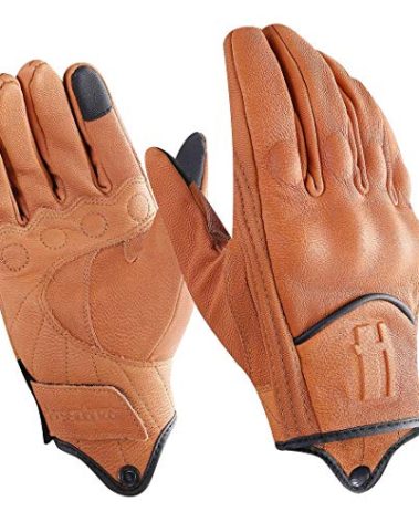 Harssidanzar Mens Leather Motorcycle Gloves Touchscreen Upgrade GM028,Tan, Size XL