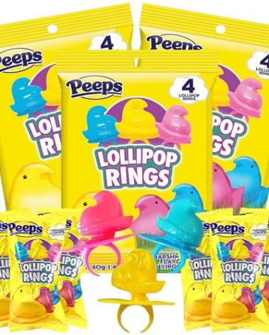 Peeps Lollipop Rings, Multicolored Chick Shaped Suckers, Individually Wrapped Candies (Pack of 3)