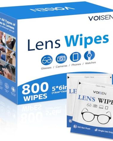 VOISEN Lens Wipes for Eyeglasses,800 Pack Eye Glasses Cleaner Wipes,Pre-Moistened Individually Wrapped Lens Wipes,Non-Scratching Non-Streaking,Safe for Eyeglasses, Goggles, Camera Lens, Phone