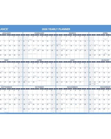 AT-A-GLANCE 2026 Erasable Calendar, Dry Erase Wall Planner, 48" x 32", Extra Large, Horizontal, Reversible (PM3002826)
