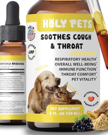 Holy Pets Cough Medicine for Dogs & Cats, Respiratory Infection Support - Sneezing Relief & Kennel Cough Treatment - Pet Asthma Support - Made with Natural Ingredients in The USA