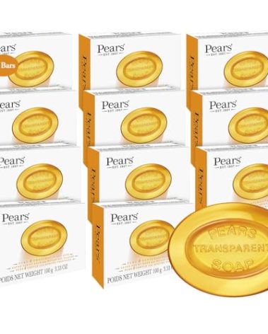 Pears Soap, Pure & Gentle with Natural Oils, 12-Pack – Transparent Amber Glycerin Soap for Pampered, Glowing Skin, 3.53 Oz Ea