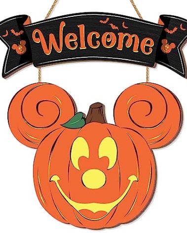Halloween Mouse Pumpkin Decorations, Halloween Mouse Welcome Hanging Sign for Front Door, Happy Halloween Wooden Pumpkin Signs, Wood Door Hanger Ornaments for Home Window Wall Decor