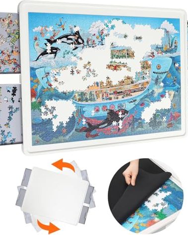 Playboda 1500 Pieces Rotating Plastic Puzzle Board with Drawers and Cover, 35"x27" Portable Spinning Jigsaw Puzzle Table for Adults, Upgraded Lazy Susan, Ideal Gift for Mum