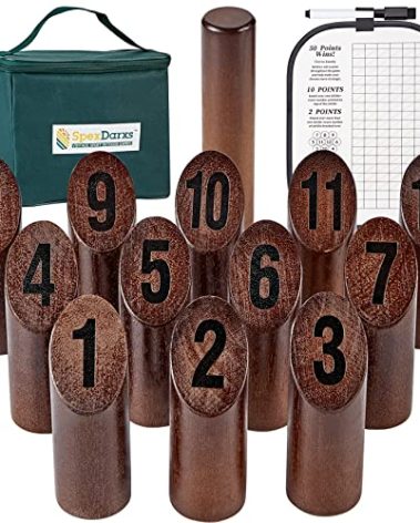 SpexDarxs Numbered Block Tossing Game, Wooden Throwing Game Set with Scoreboard & Carrying Bag, Outdoor Backyard Lawn Game for Teens and Adults
