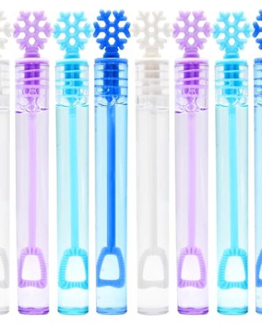48 Pack Bubbles for Kids Party Favors - 4 Colors Mini Snowflake Bubble Wand Bulk with Bubbles Refill Solution Toys for Christmas Winter Easter Basket Goodie Bag Stuffers Birthday Gifts Supplies