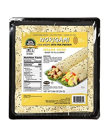 Norigami Egg Wraps Pea Protein - High Protein,Low Carb,Vegetarian Thin Healthy Wrap for Sandwiches-Ready To Fill And Serve-Certified Kosher,Non GMO,Gluten Free -6 Wraps Pea Wrap Sesame Seeds (2 Packs)