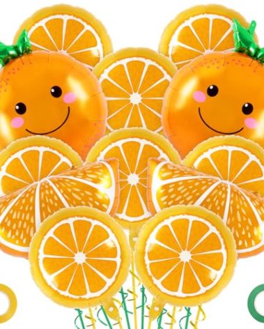 Orange Fruit Balloons, 12 Pcs Citrus Foil Balloons, Large Orange Mylar Slice Balloons for Birthday Fruit Themed Party Decoration Little Cutie Baby Shower