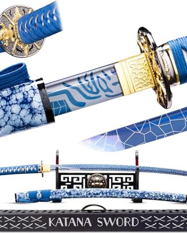 Eroton Katana Sword - Full Tang Blue Steel Japanese Samurai Sword, Unique Gift for Martial Arts and Sword Collectors