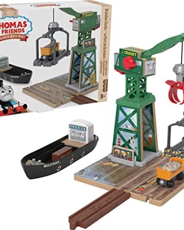 Thomas & Friends Wooden Railway Toy Train Set Brendam Docks Wood Playset with Cranky The Crane for Preschool Kids Ages 3+ Years