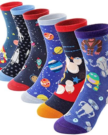 Anlisim Boys Kids Socks Fun Crazy Novelty Funny Silly Space Crew Cotton Teenage Boy Children Socks 6 Pairs Birthday Gifts Stocking Stuffers(Rocket & Space,3-5Y)