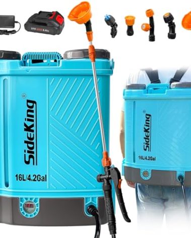 SideKing Battery Powered Backpack Sprayer 4 Gallon, 0-100 PSI Adjustable Pressure Sprayer Compatible with Makita 18V Battery, Electric Sprayer with Wand, 5 Nozzles, 2.6Ah Battery&Charger Included