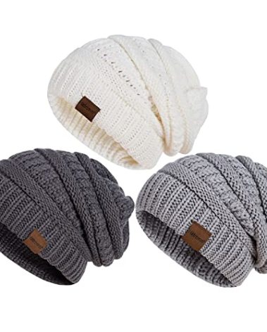 Womens Beanies for Winter 3 Pack, Slouchy Beanies for Women Oversized Knit Warm, Winter Hats for Women Thick for Cold Weather(Dark Gray+Soft Gray+White)