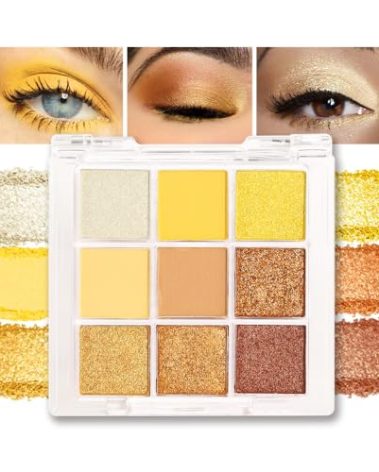 Gold Yellow Brown Smokey Goth Eyeshadow Palette Makeup,Natural Powder Eye Shadow Palette Long Lasting Naturing-Looking,Basic Gold Brown Shade for Halloween,Vegan