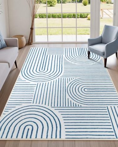 Lahome Abstract Washable Area Rugs 5x7, Soft Blue Rugs for Living Room Ultra-Thin Non-Shedding Bedroom Rug, Modern Throw Rug Large Carpet for Dining Room Classroom Office(5'x7',Blue/White)