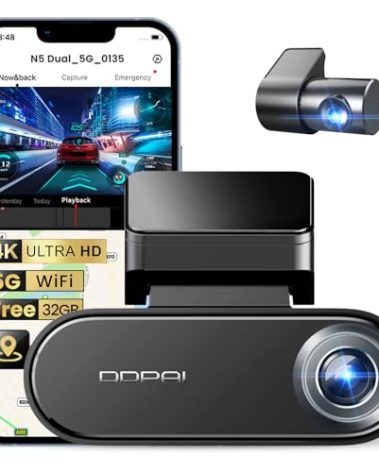 DDPAI 4K Dash Cam Front and Rear, 2160P+1080P Car Dash Camera, GPS 5G WiFi Dashcam for Cars, Free eMMC 32G Dual Storage Support 512G,Radar Motion Detection,Night Vision,72 Hour Parking Mode, N5 Dual