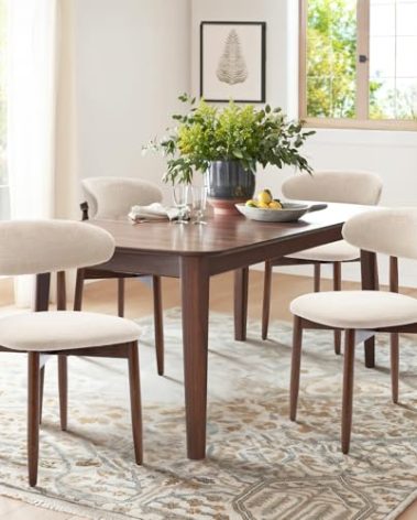 COLAMY Wooden Dining Chairs Set of 4, Modern Fabric Upholstered Kitchen Side Chairs, Farmhouse Dining Room Chair with Foot Pegs, Beige