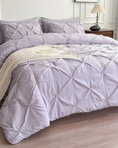 Maple&Stone Full Size Comforter Sets, 7 Pieces Bedding Sets Full, Pintuck Bed in a Bag Bed Set with Comforter, Sheets, Pillowcases & Shams - Lilac Purple