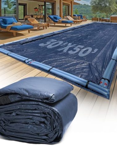 30-Ft x 50-Ft Pool Cover for Inground Pools - Rectangle Winter Pool Cover for Inground Pools, Extra Thick Material and Durable Design, Cold and UV-Resistance, Easy Installation, Navy Blue
