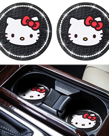 2PCS Cute Kitty Cup Holder Coasters, Black Silicone Anti-Slip Car Coasters,Cup Pads for Home Office,Universal 2.75 Inch