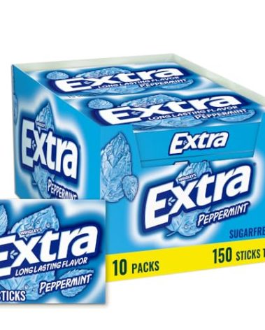 Extra Gum Peppermint Chewing Gum Bulk, Individually Wrapped, Perfect for Fresh Breath at School, Work, and Travel, 15 Count (Pack of 10)