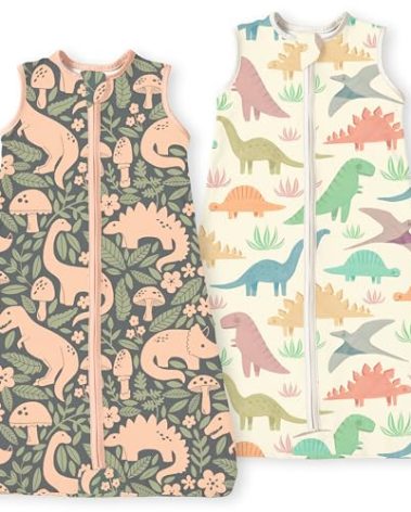 TOTBASIC Toddler Sleep Sack 2T-3T-4T, Summer Sleep Sacks for 24-36-48 Months, Ultra Soft Light Wearable Blanket Sleeping Bag with 2-way Safe Zipper, Extra Large, 2 Pack(Mushroom Dinosaurs)