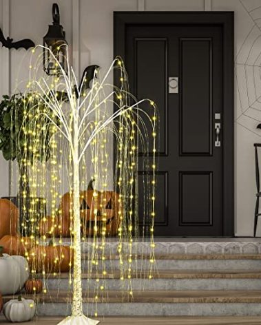 Lightshare 6FT 288L Warm White Lighted Willow Tree White LED Tree Halloween Décor for Indoor Outdoor Christmas Thanksgiving Fall Party Home Wedding Decoration