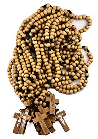 Dozen Catholic Praying Rosary Jesus Crucifix Jerusalem Olive Wood Beads 12.4"